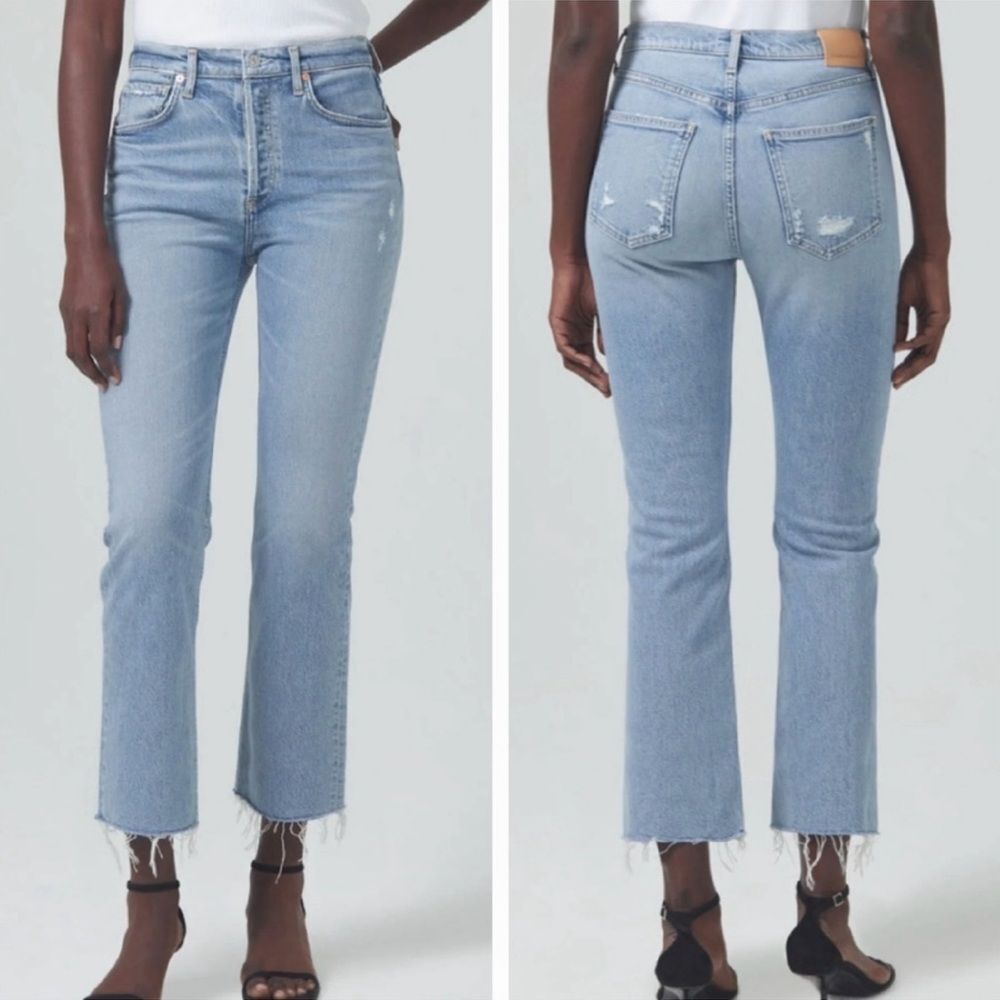 Citizens Of Humanity Isola Mid-Rise Cropped Boot Raw Hem Light Wash Jeans 29